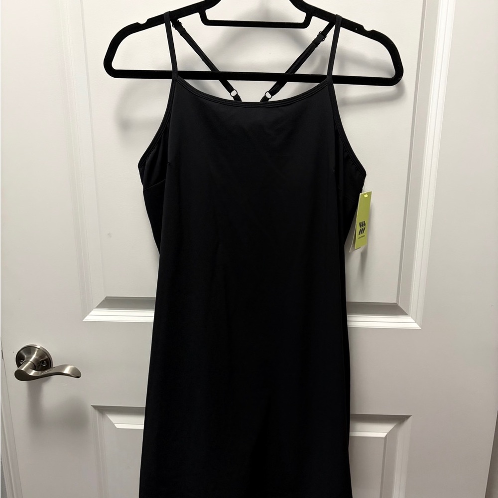 NWT- Black Athletic Dress with Adjustable Straps & Inner Liner w/Shorts - Picture 3 of 16
